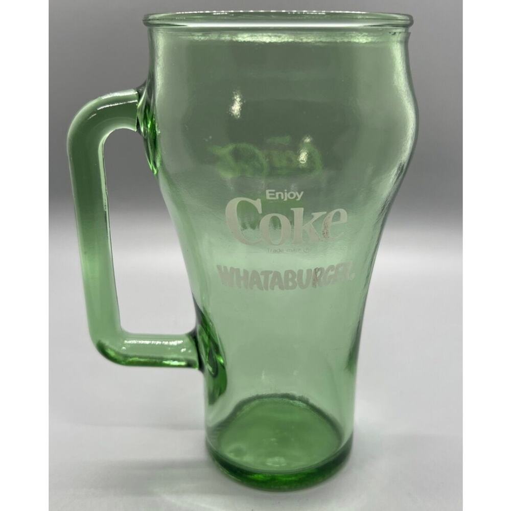 Coke Coca Cola Whataburger Dallas Cowboy Green Glass With Handle -1